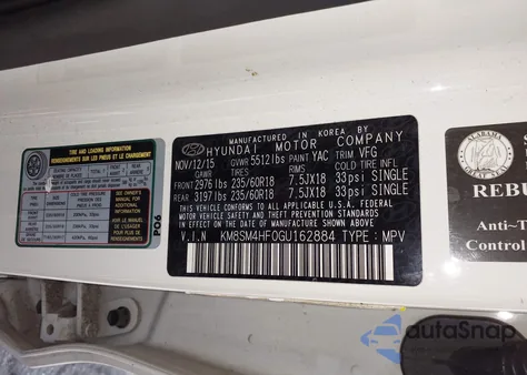 2016 Hyundai Santa Fe Se из США, поврежденный, VIN KM8SM4HF0GU162884